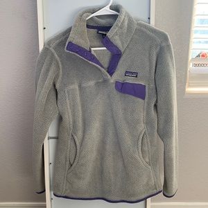 Patagonia Size Medium Gray/Purple Re-Tool Shearling Fleece Snap Pullover